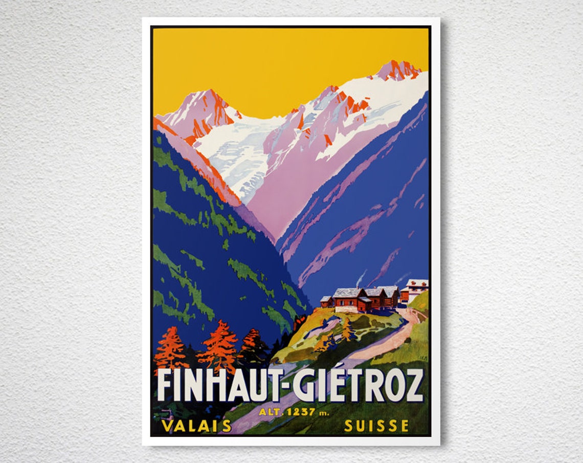 Finhaut Giétroz Valais Swiss Alpine Mountain Village Travel Poster - Image 2