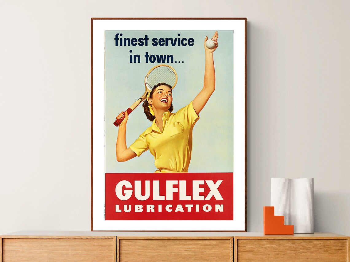 Gulflex Lubrication Finest Service Tennis Girl Vintage Ad Poster - Image 2