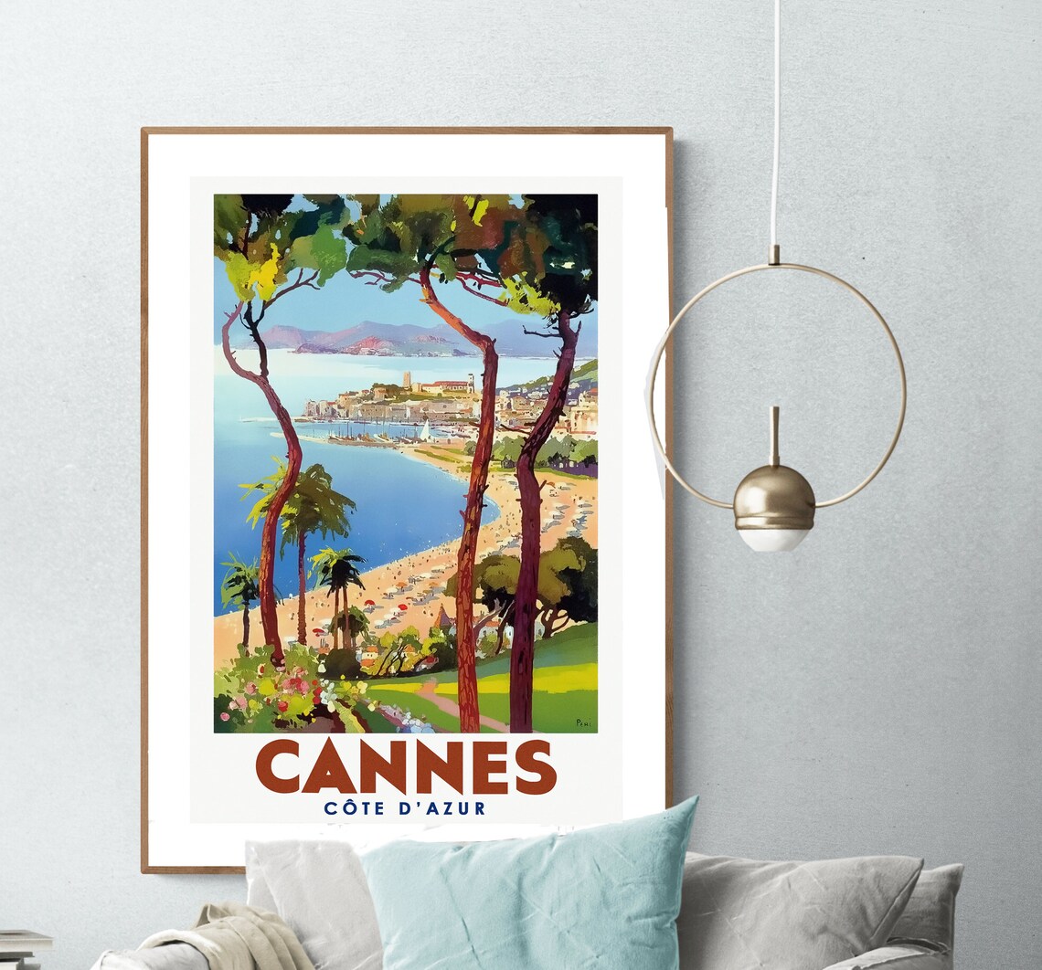 Cannes Cote Dazur France Travel Poster, Retro Travel Print