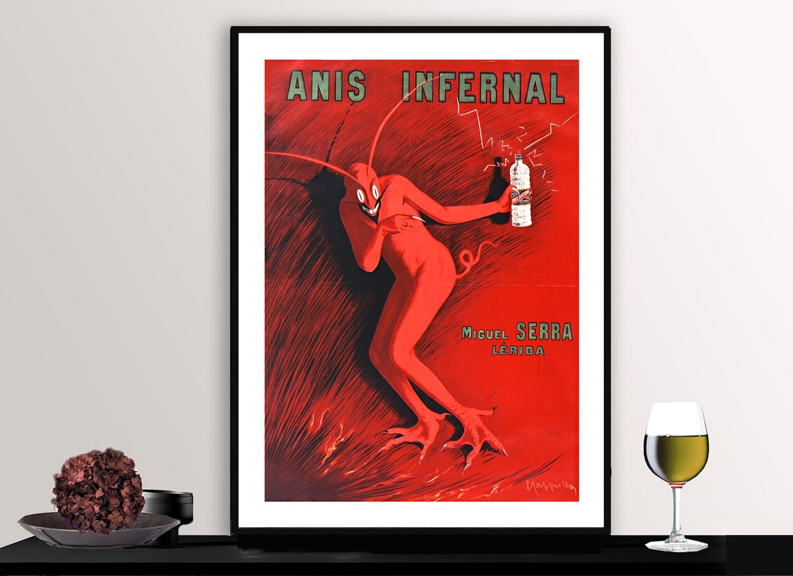 Anis Infernal Miguel Serra Lerida Red Devil Bottle Vintage Ad Poster