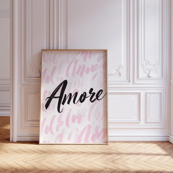 Amore Wall Art Handwritten Typography Print Bedroom Decor Light Pink Coquette Cute Dorm Room Y2k