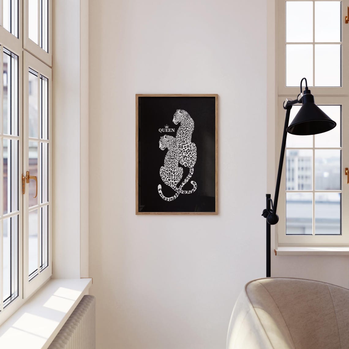 Leopard Wall Art Minimalist Poster Funky Home Decor Black And White College Apartment Cool Print Bedroom
