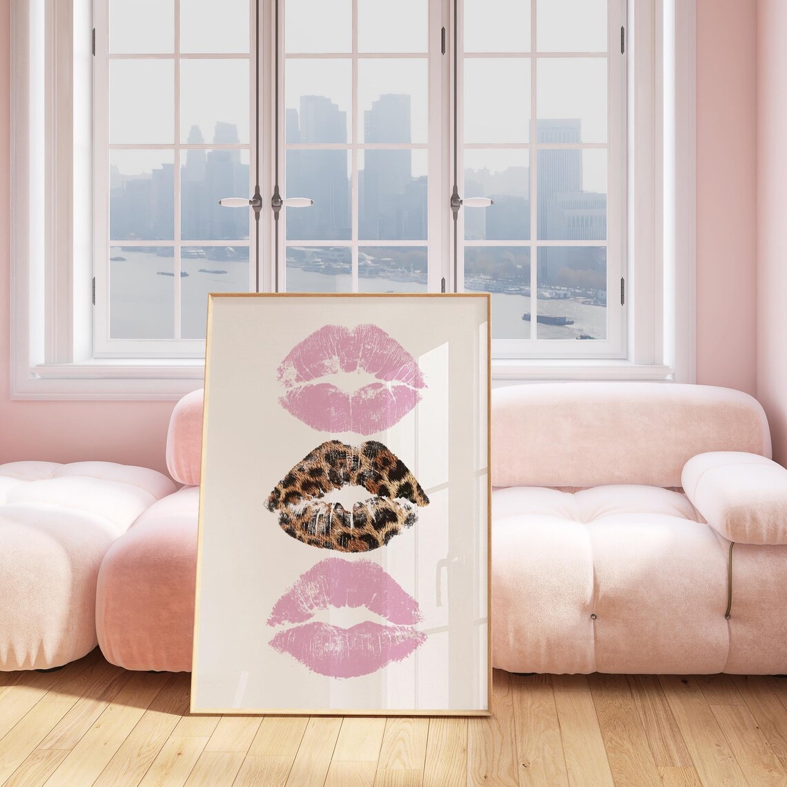 Kiss Lips Print, Pink Y2K Retro Grunge Poster