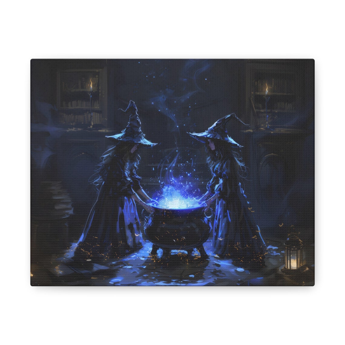Two Witches Brewing a Glowing Cauldron on Spooky Night Poster - Image 2