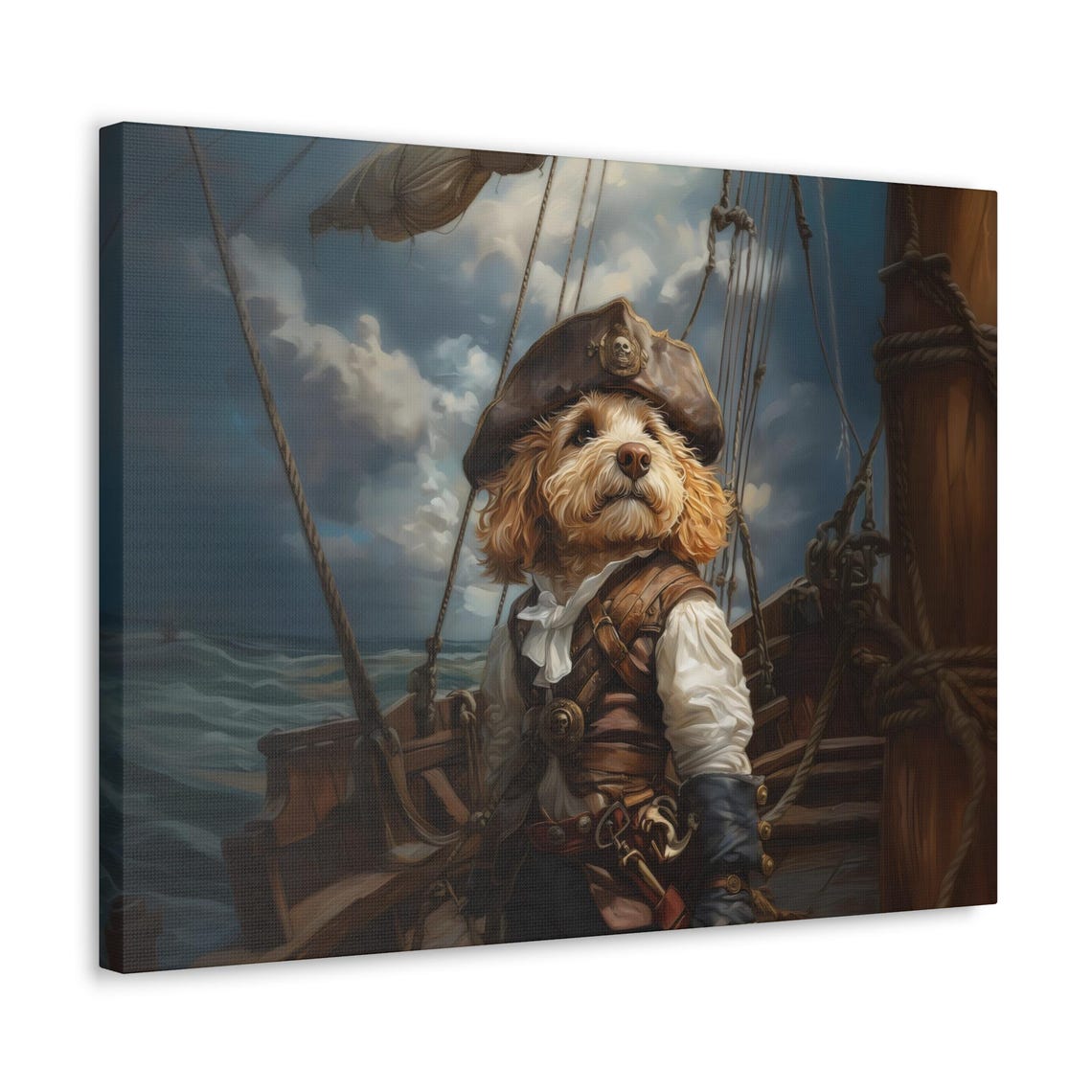 Golden Doodle Pirate Ship Deck Adventure Swashbuckling Dog Art Poster - Image 3