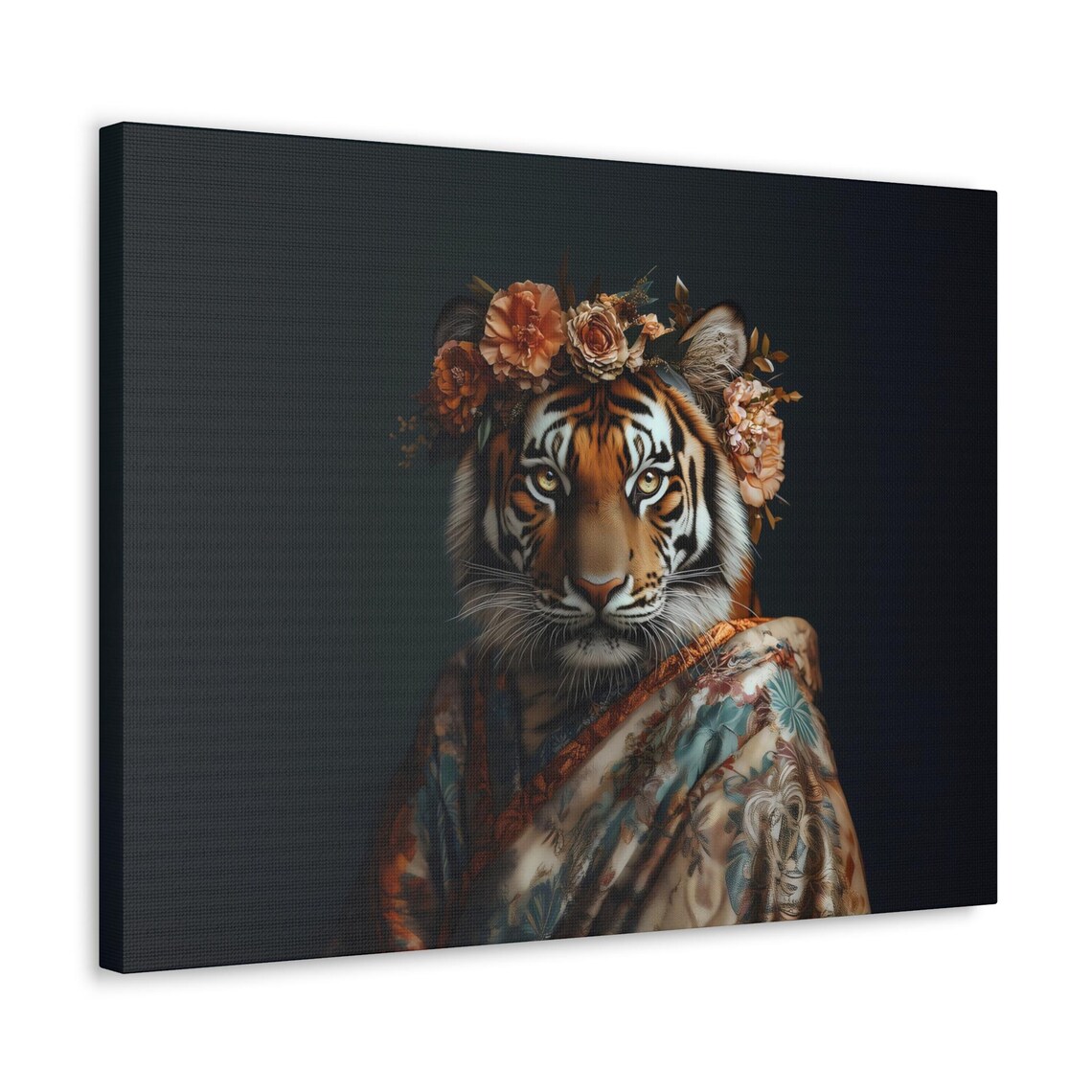 Tiger Wearing Floral Crown And Kimono Robe Regal Animal Portrait Poster