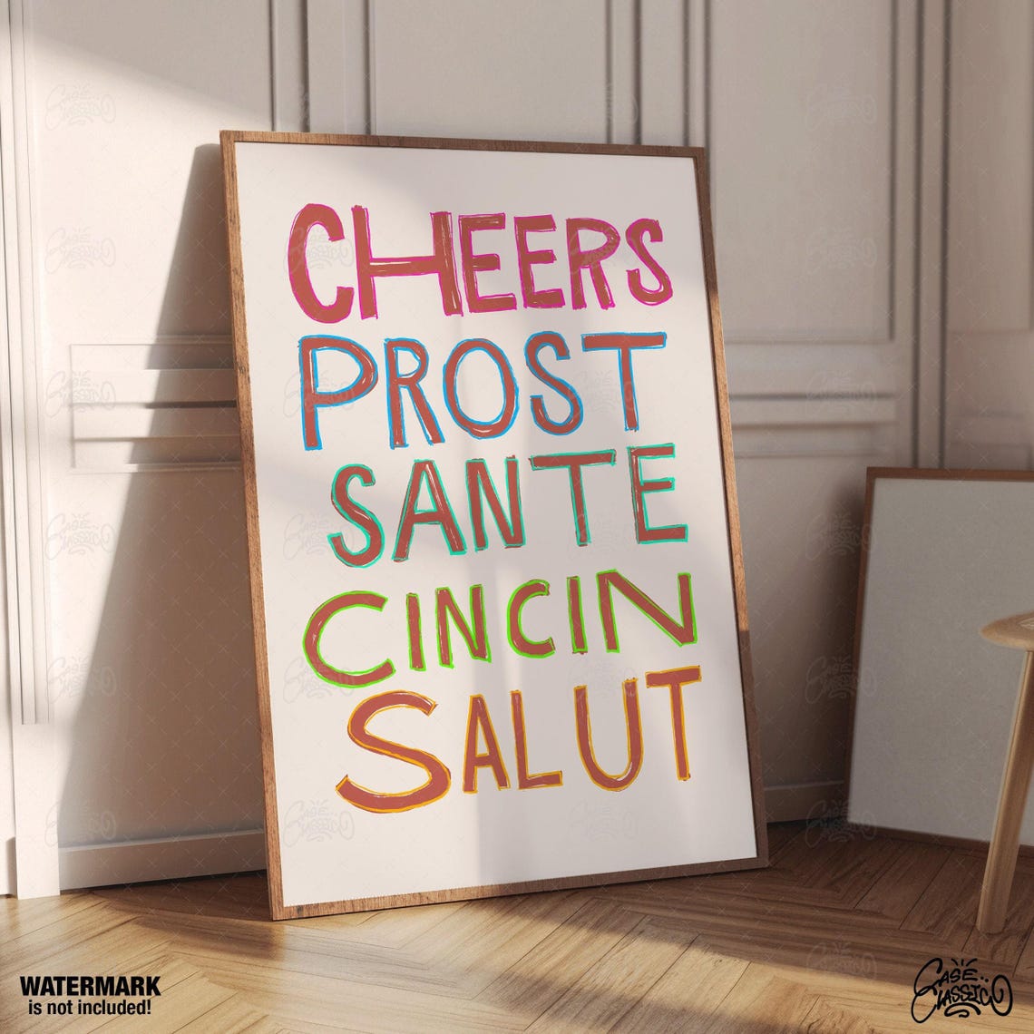 Cheers Prost Sante Cin Cin Salut Multilingual Toast Bar Poster - Image 3