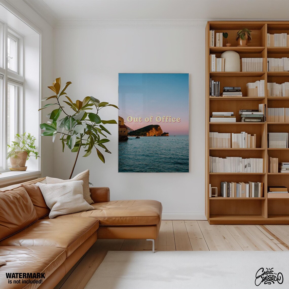 Out of Office Golden Sunset Rocky Island Ocean Photo Travel Poster