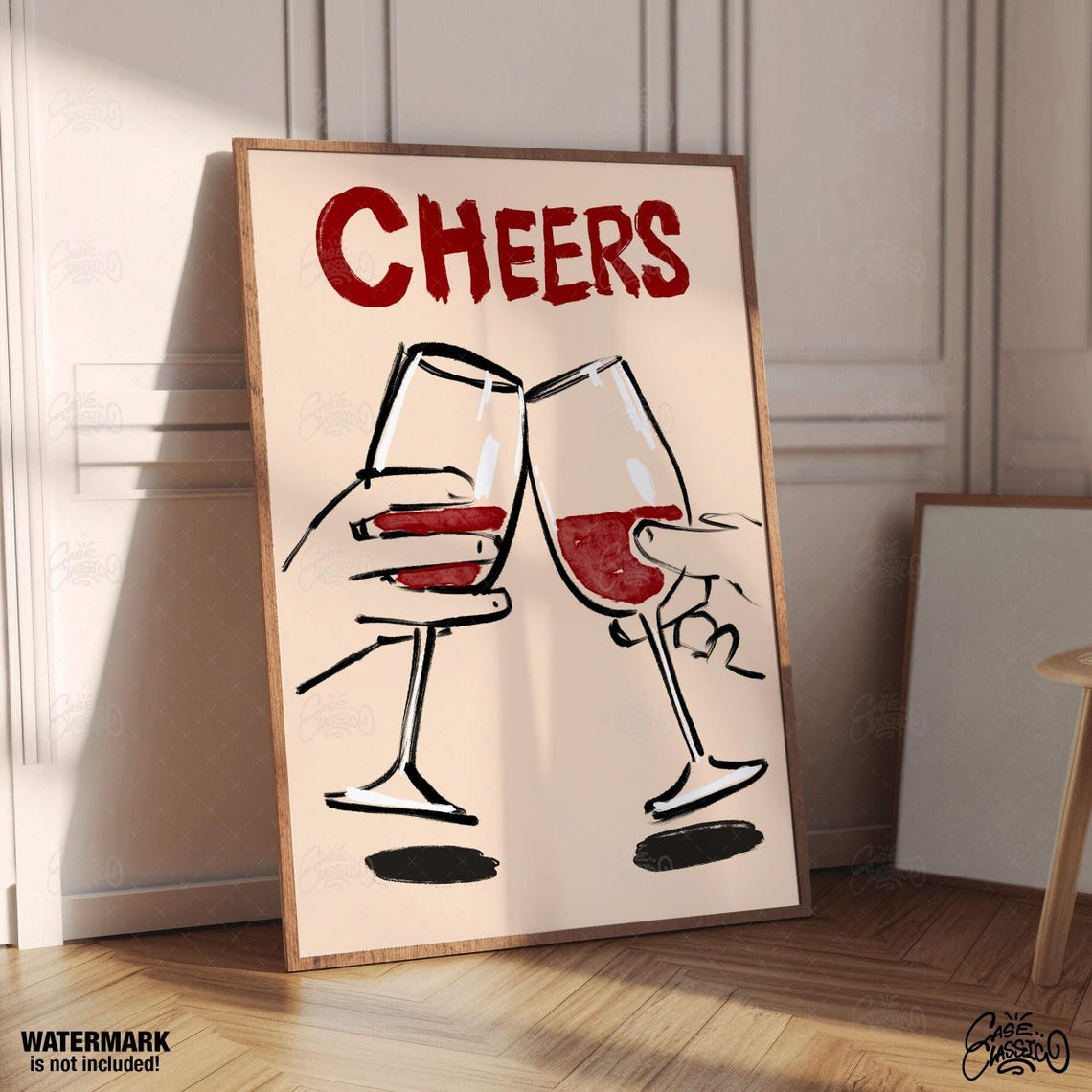 Cheers Bold Red Brush Script Clinking Wine Glasses Toast Bar Poster - Image 4