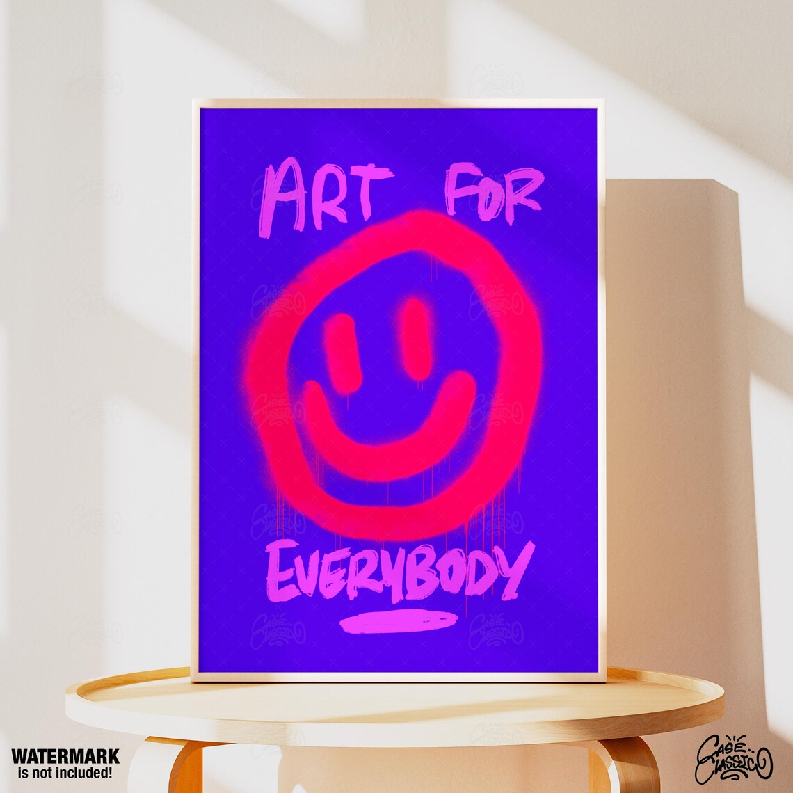Art For Everybody Red Spray Smiley Electric Blue Street Art Poster