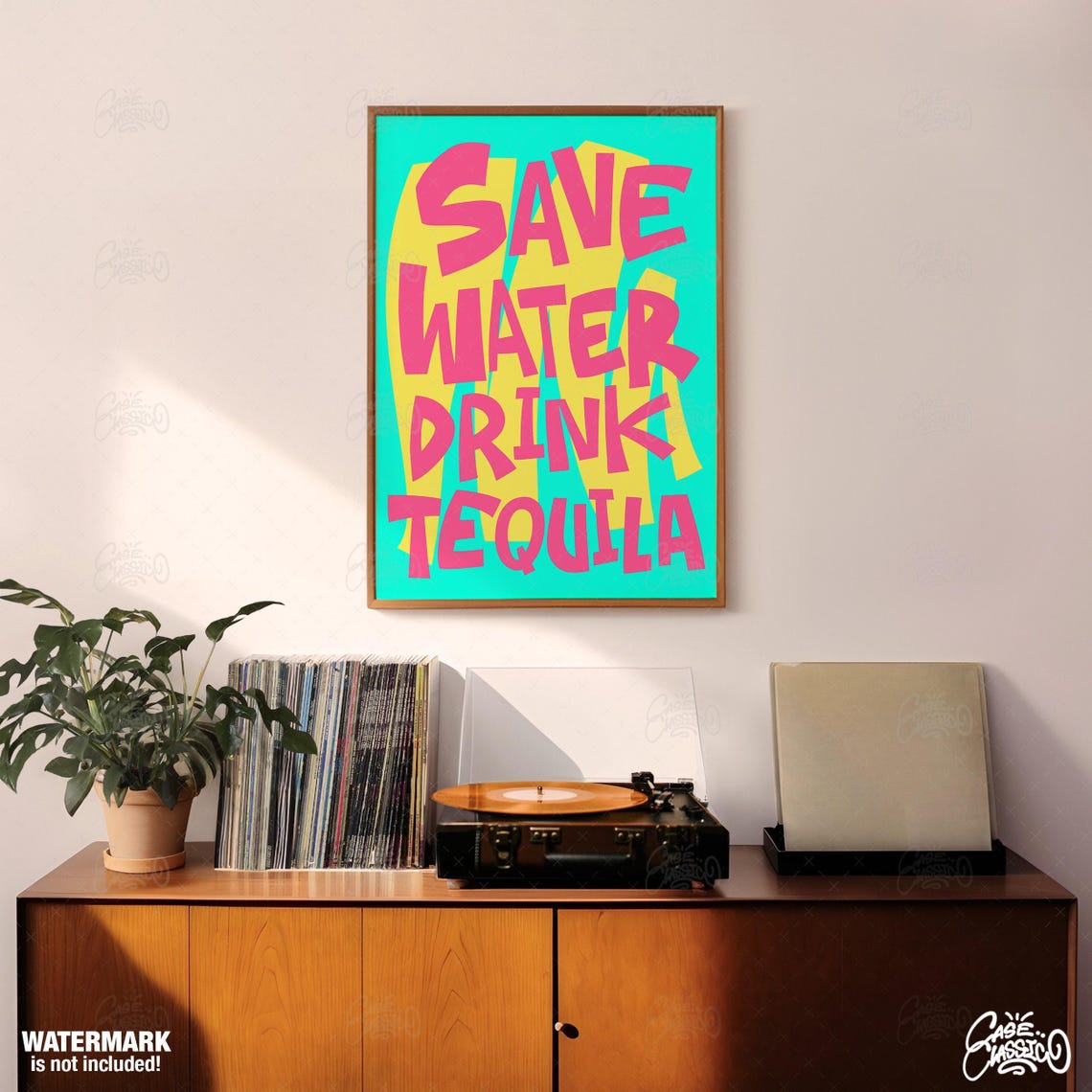 Hilarious Save Water Drink Tequila Hot Pink Neon Pop Bar Poster - Image 2