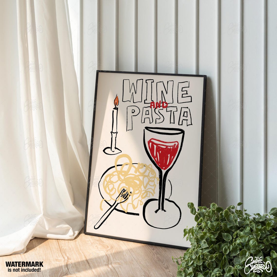 Wine And Pasta Hand Drawn Red Kitchen Art Illustration Poster - Image 4