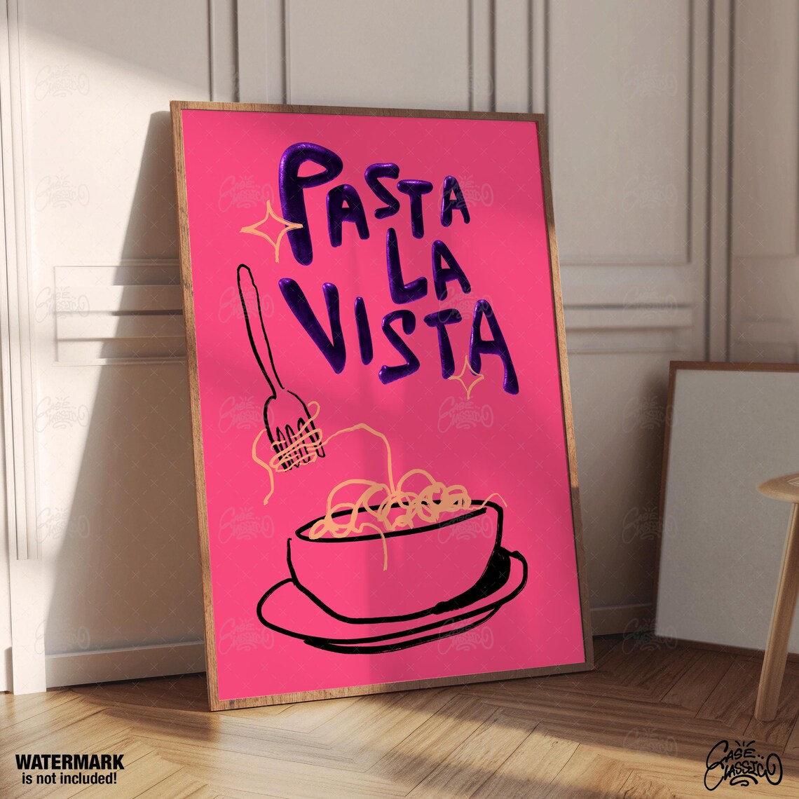 Pasta La Vista Pink Purple Pasta Bowl Kitchen Poster For Walls - Image 3