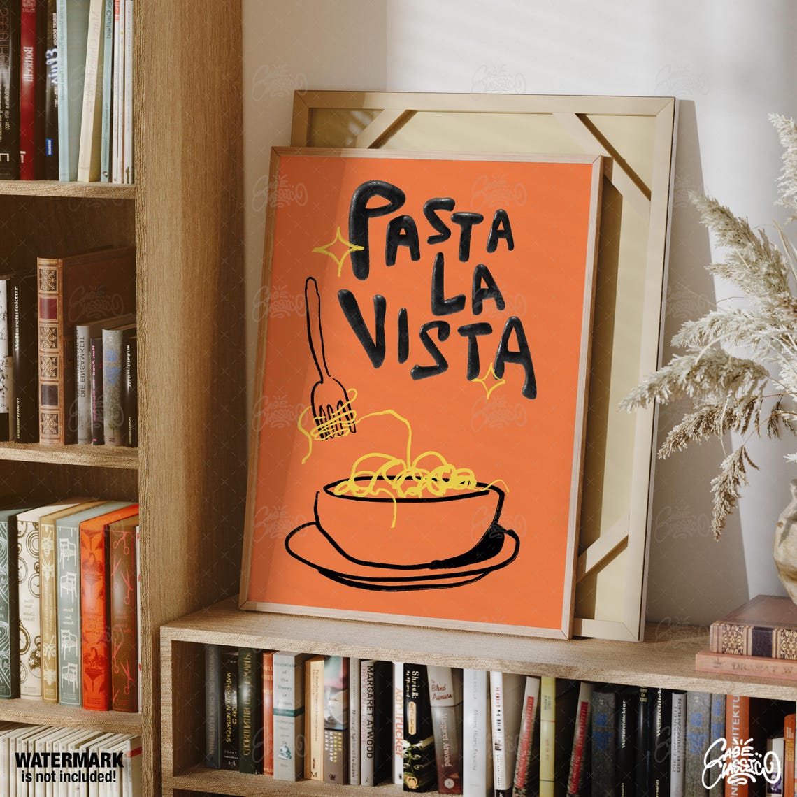 Pasta La Vista Poster With Hand Drawn Spaghetti Bowl on Vibrant Orange - Image 2