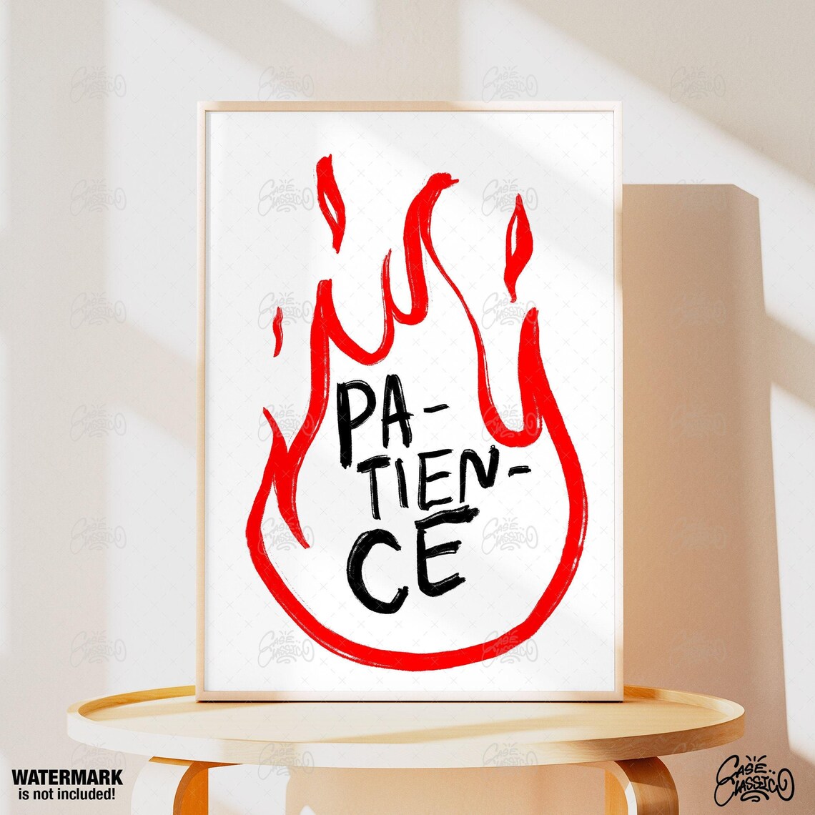 Patience Red Flame Brush Lettering Motivational Quote Poster - Image 4