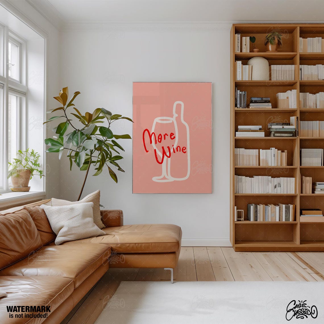 More Wine Blush Pink Minimalist Wine Bottle Glass Art Poster - Image 2