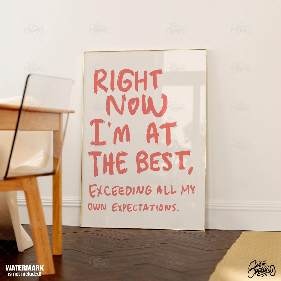 At Your Best Coral Hand Lettered Self Love Affirmation Quote Poster - Image 2