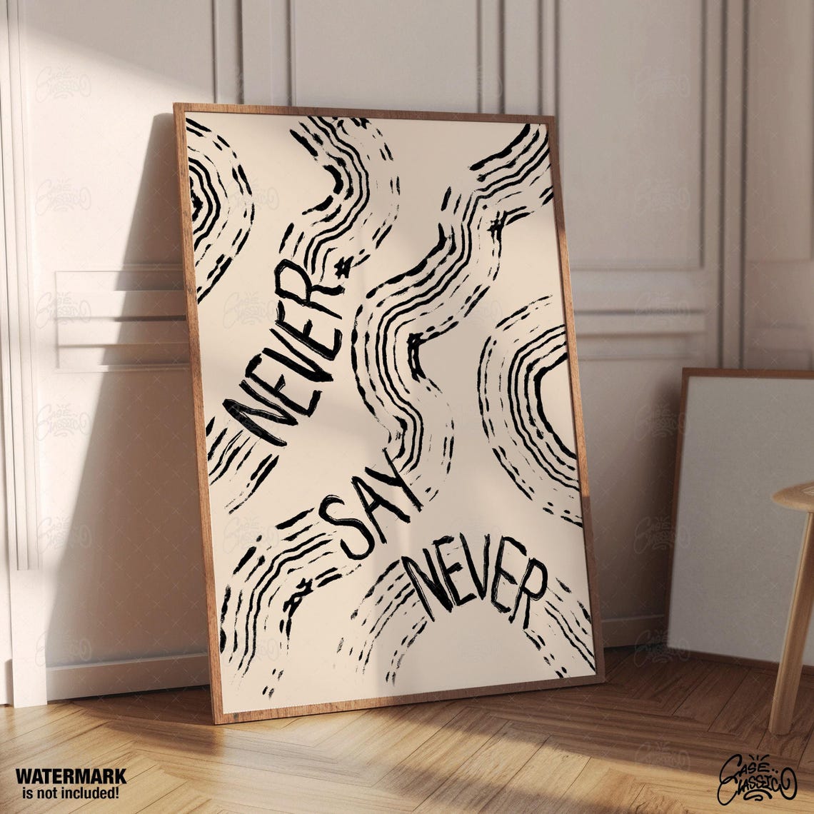 Never Say Never Black Brush Stroke Motivational Quote Poster - Image 3