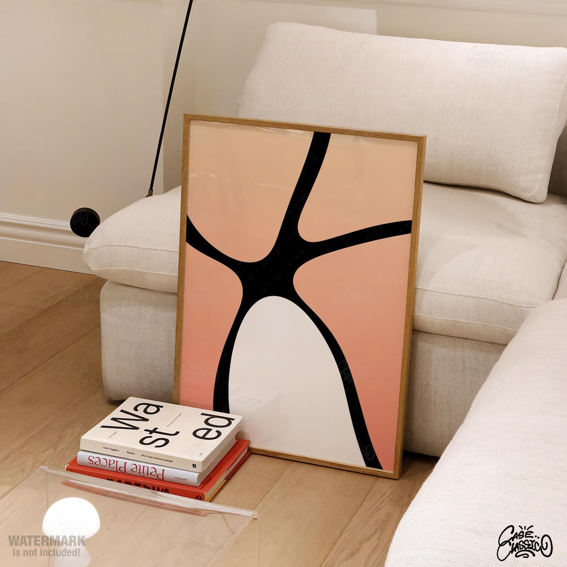 Black Organic Linework Peach Gradient Modern Abstract Poster - Image 4