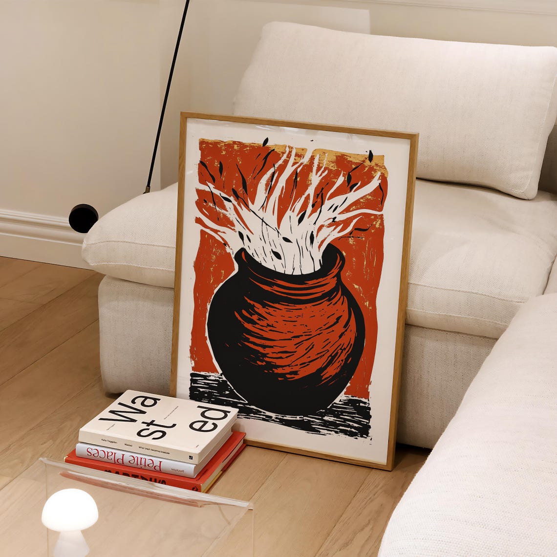 Burnt Orange Vase with White Branches Modern Abstract Poster - Image 4