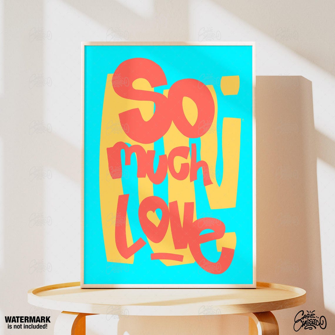 So Much Love Coral Brush on Teal Stripe Pop Typography Poster