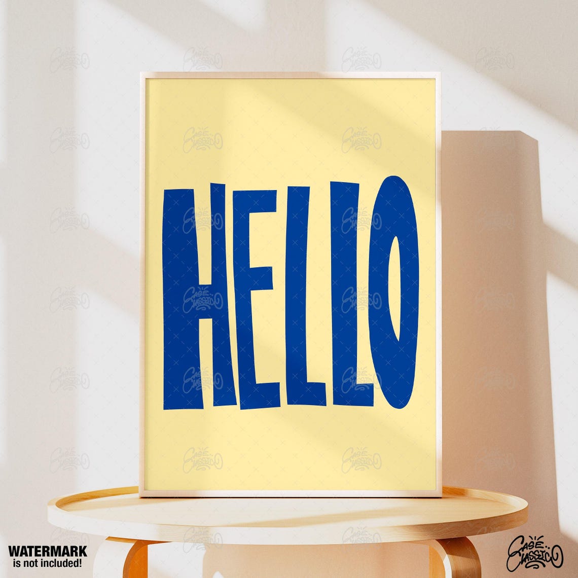 Bold HELLO Greeting Poster in Navy Blue Letters on Sunny Yellow - Image 4