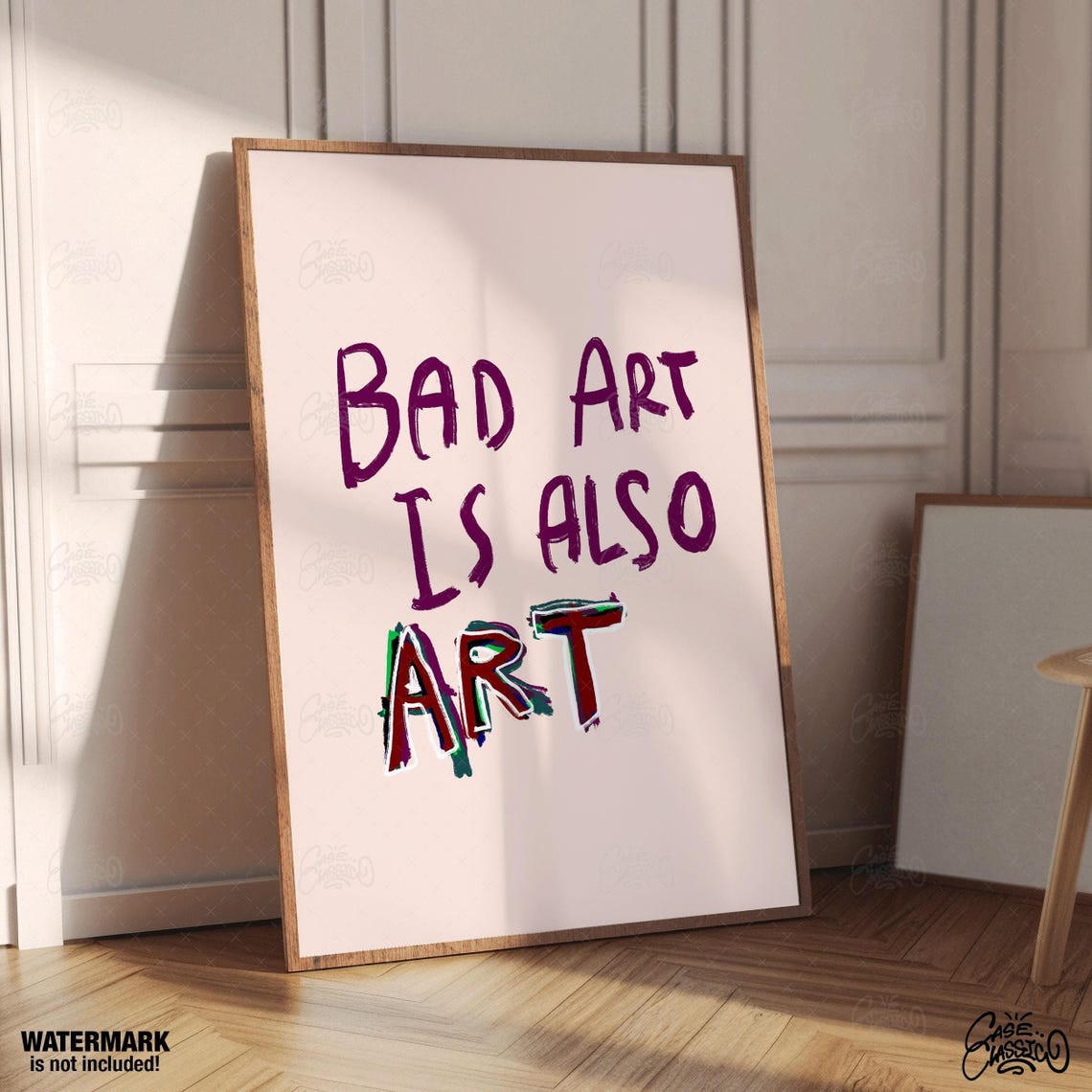 Bad Art Is Also Art Quote Poster in Purple Script on Cream Background - Image 3