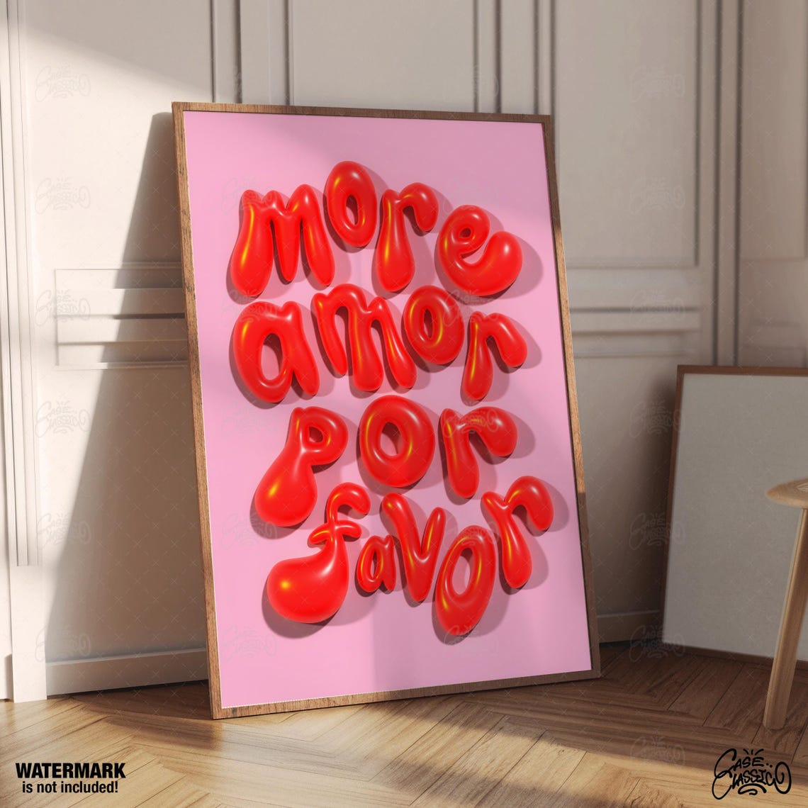 Cute More Amor Por Favor Red 3D Bubble Letters Pink Quote Poster