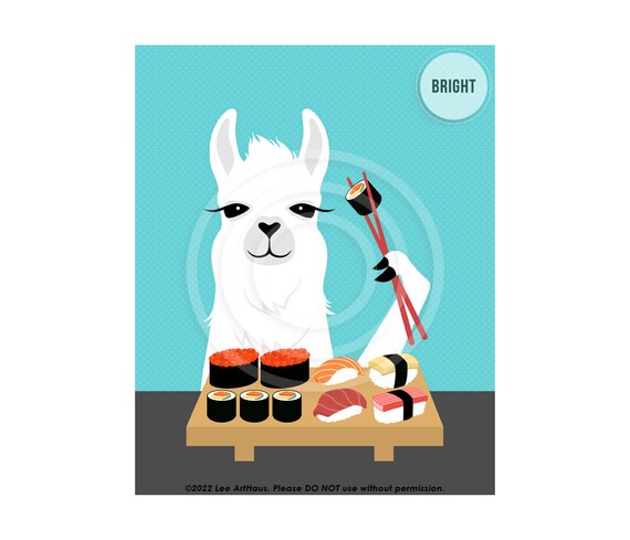 White Llama Eating Sushi Chopsticks Sushi Platter Funny Foodie Poster
