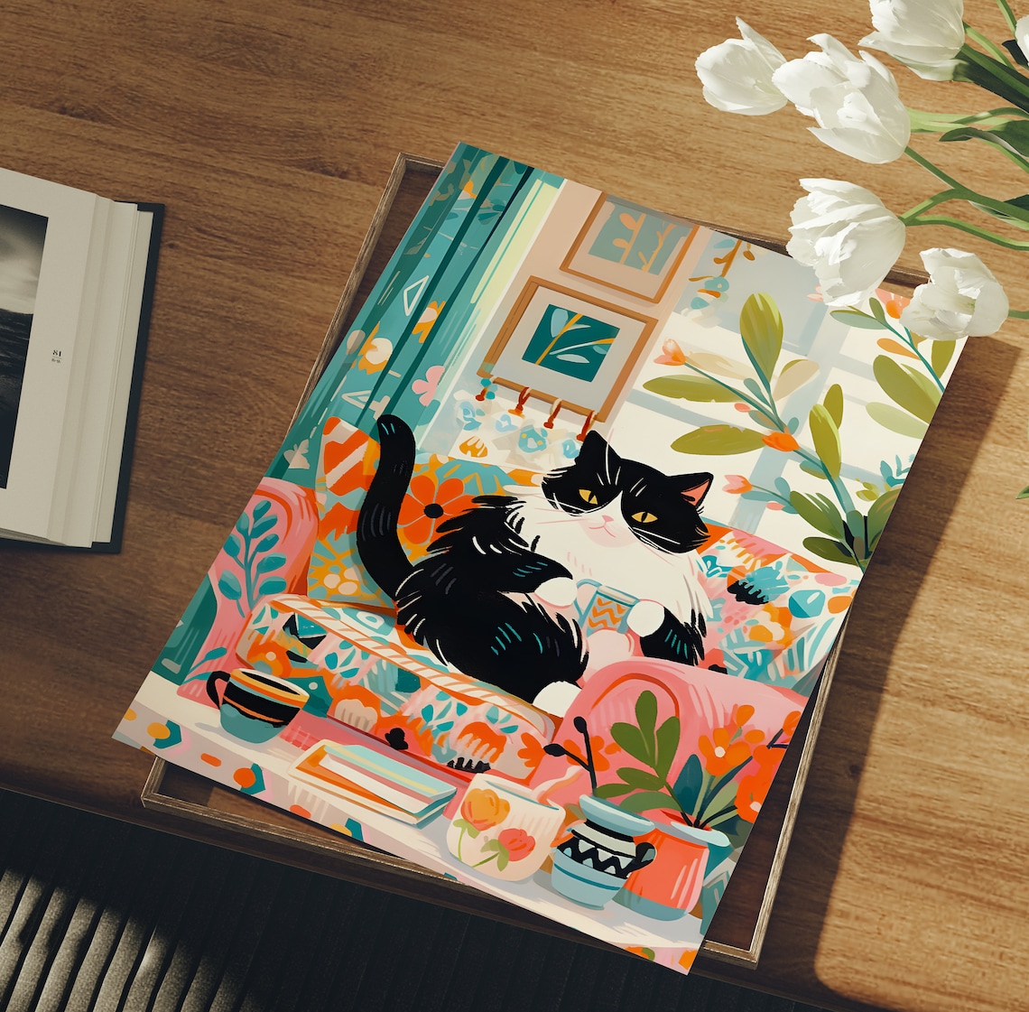 Tuxedo Calico Cat Art Print, Gift for Cat Lovers - Image 3