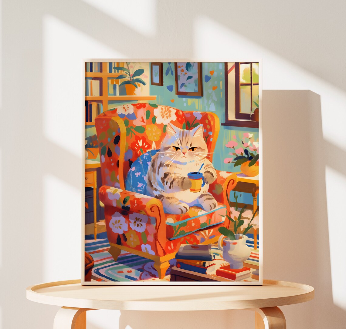 Cozy Tabby Cat Poster, Cat Wall Art for Cat Lovers