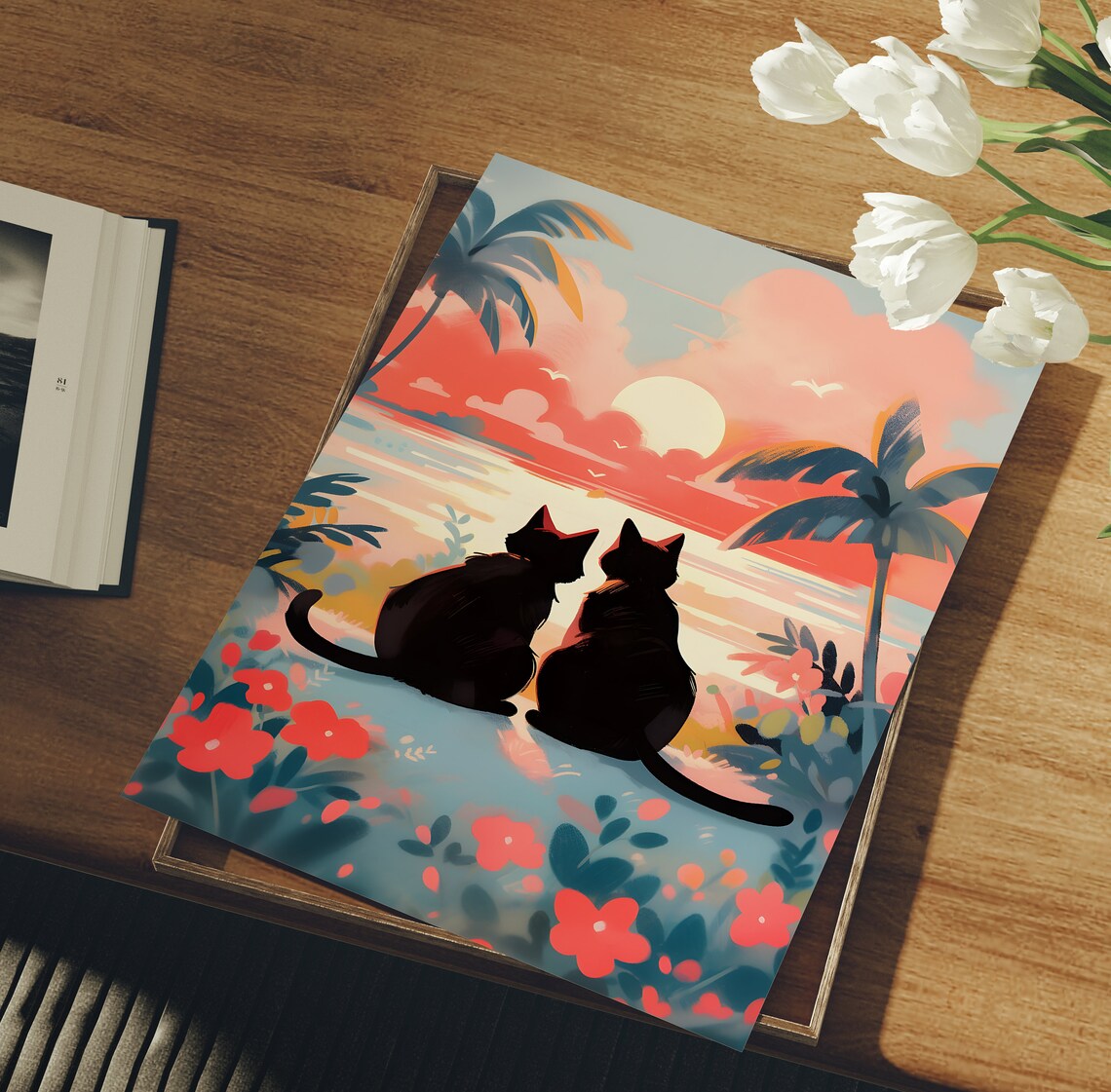 Lovely Cat Sunset Beach Couple, Valentine's Gift - Image 3