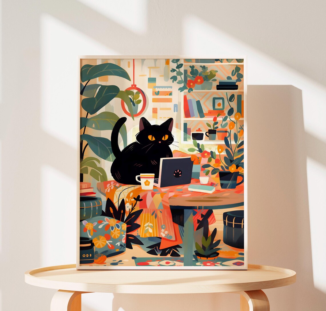 Black Cat Poster, Fun Cat Wall Art Print
