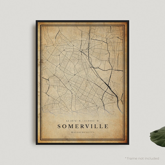 Somerville Massachusetts Vintage City Map Poster Antique Decor Style