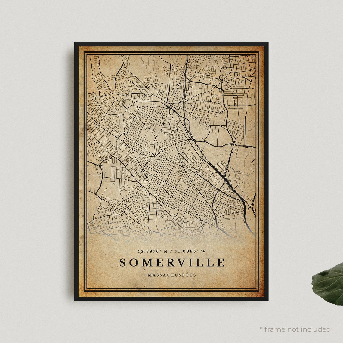 Somerville Massachusetts Vintage City Map Poster Antique Decor Style