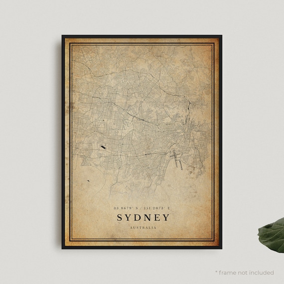 Sydney Australia Vintage City Map Poster Antique Style Travel Decor