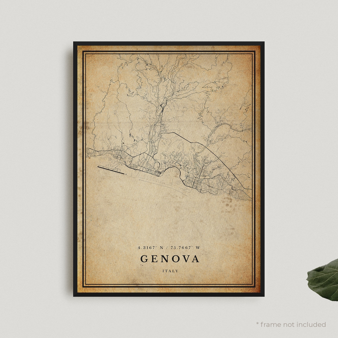 Vintage Genova Italy Sepia City Street Map Antique Style Travel Wall Decor Poster