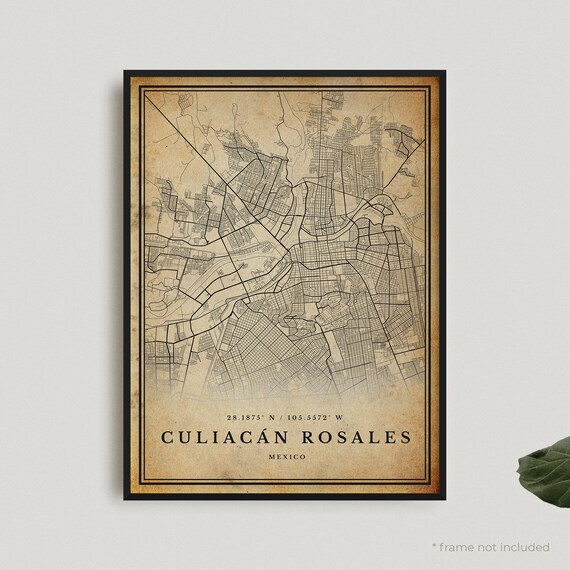 Culiacan Rosales Mexico Vintage Street Map Retro City Plan Poster