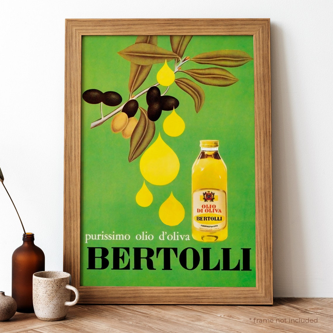 Vintage Bertolli Olive Oil Advertising Italian Kitchen Retro Poster