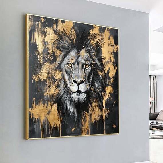 Black Gold Lion Portrait Gold Leaf Splash Luxury Wildlife Art Poster