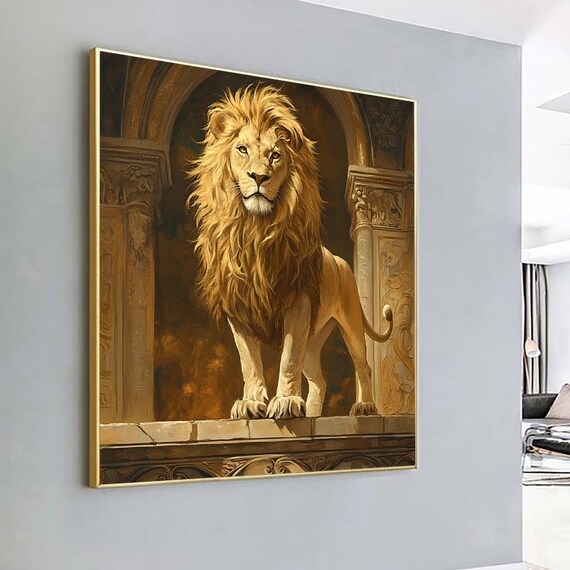 Majestic Lion Standing Palace Archway Classical Gold Wildlife Art Poster