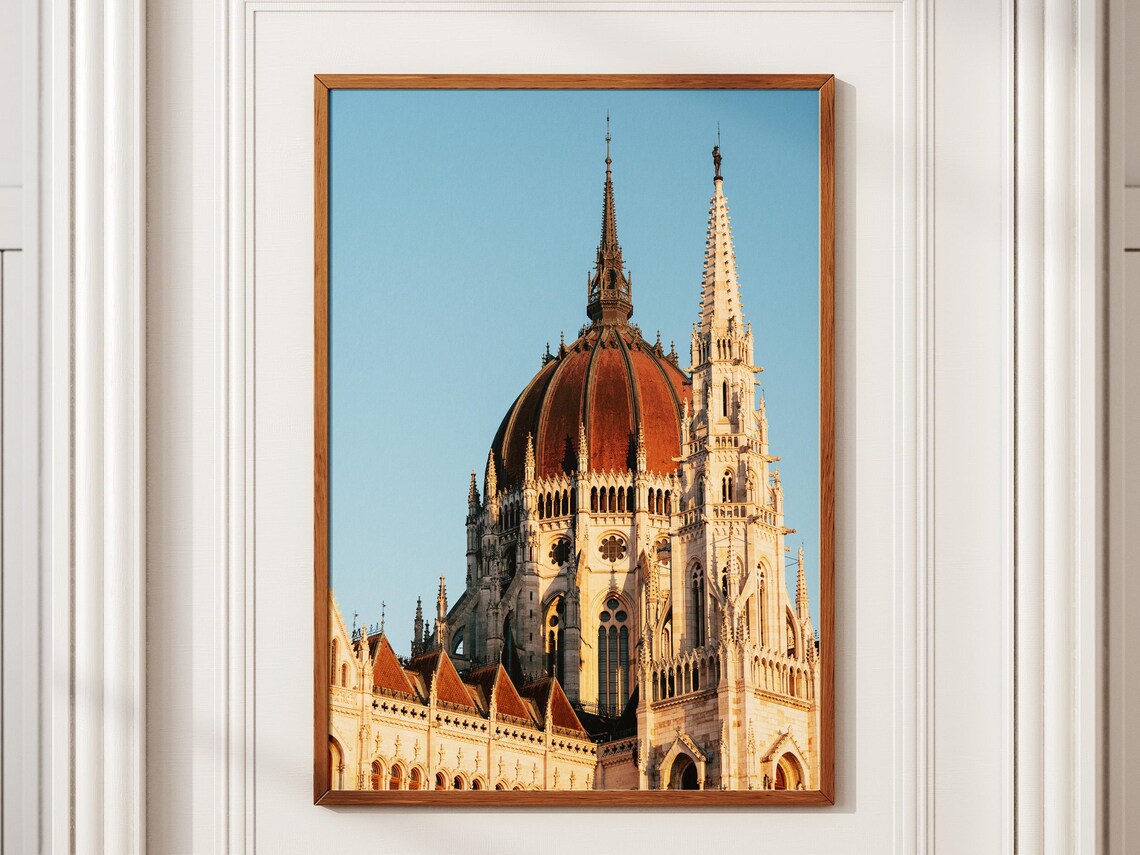 Budapest Hungarian Parliament Dome At Golden Hour Photo Poster