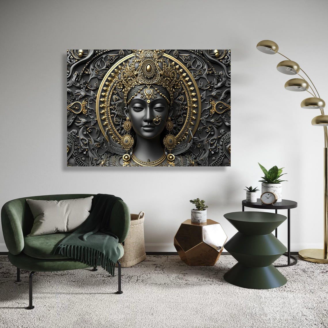 Black and Gold Hindu Goddess Relief Portrait Spiritual Art Poster
