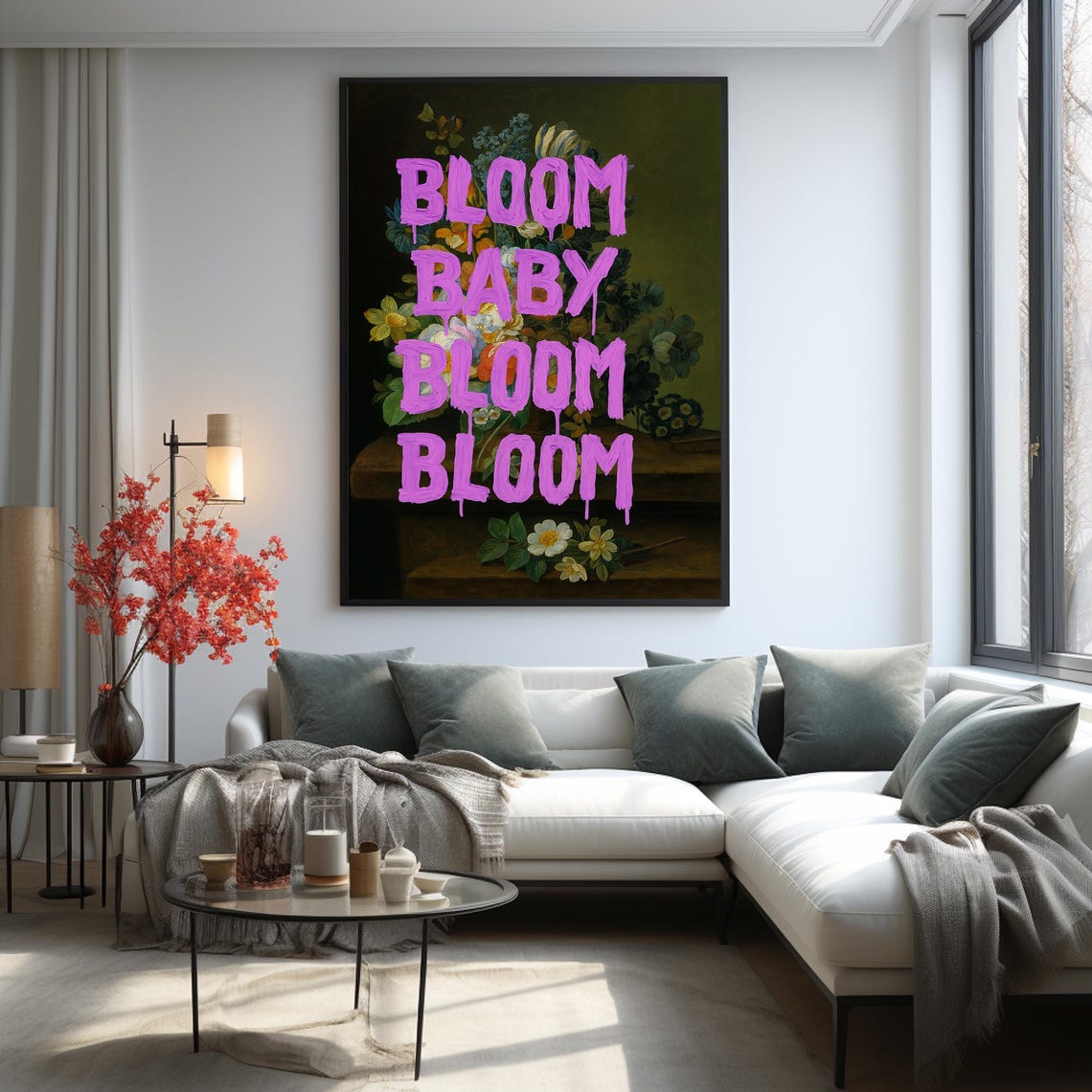 Blooming Floral Art Vibrant Flower Bouquet Modern Botanical Canvas Inspirational Wall Ready To Hang Decor