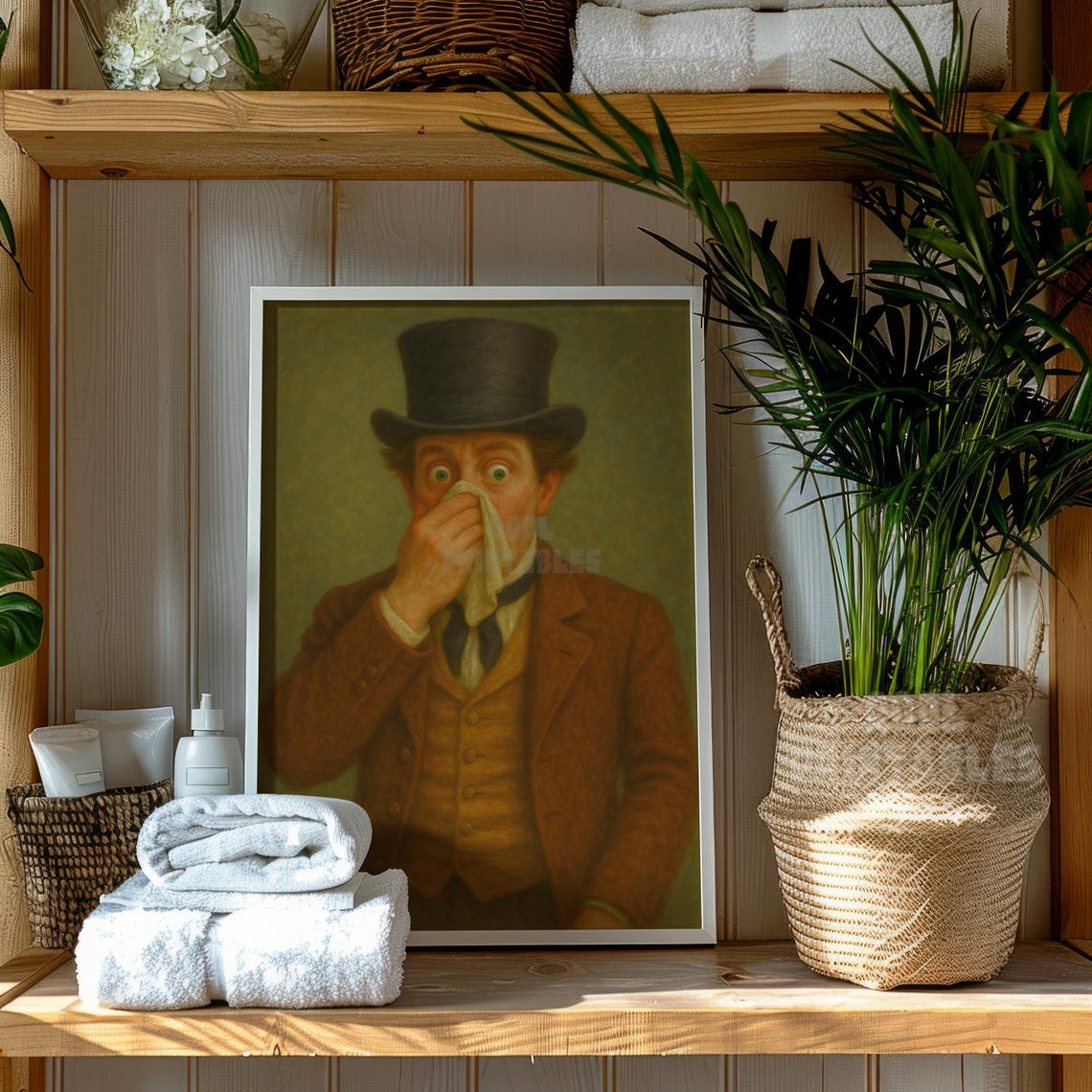 Funny Victorian Gentleman Top Hat Bathroom Humor Portrait Wall Art