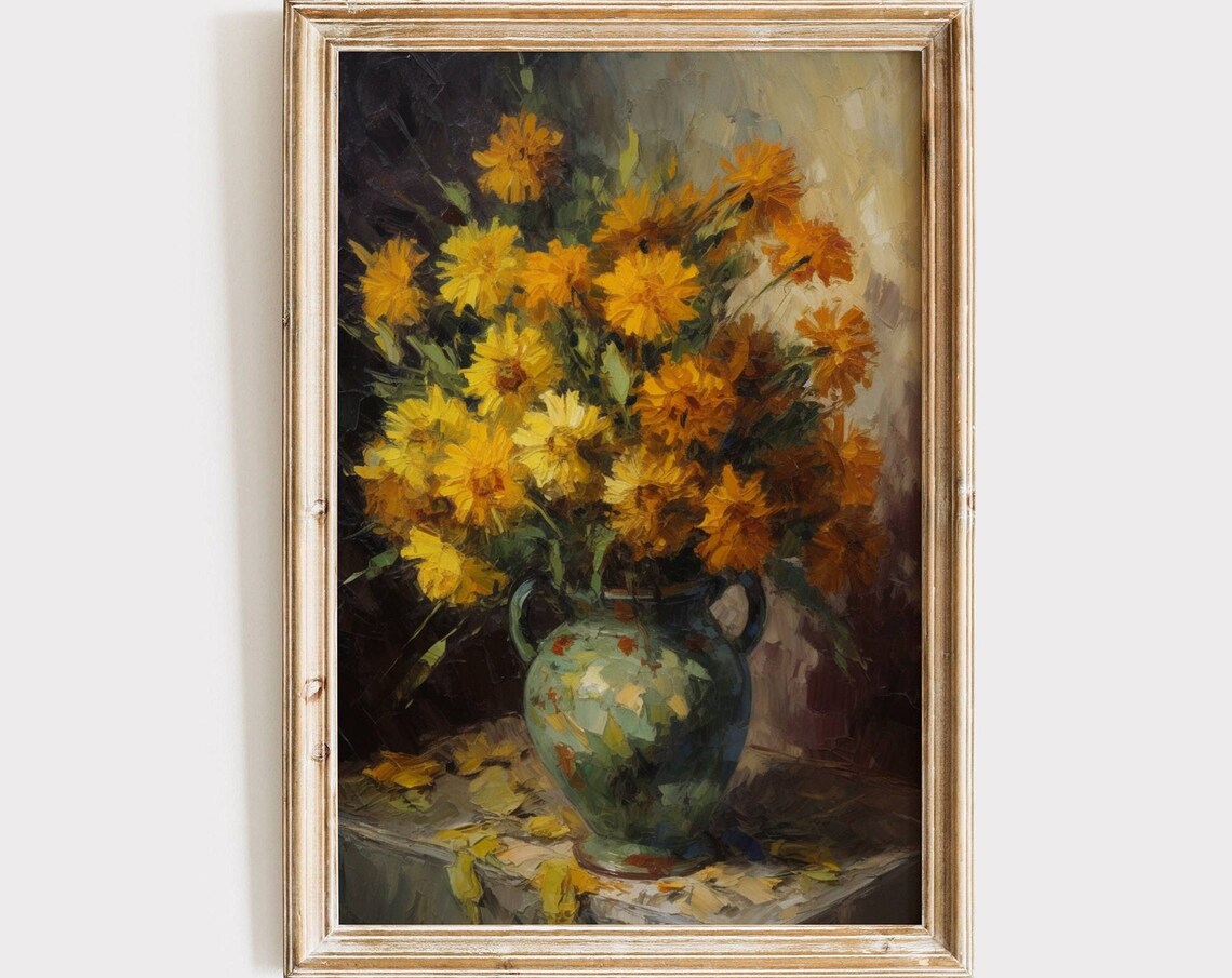 Vintage Yellow Flowers Bouquet Botanical Art Print