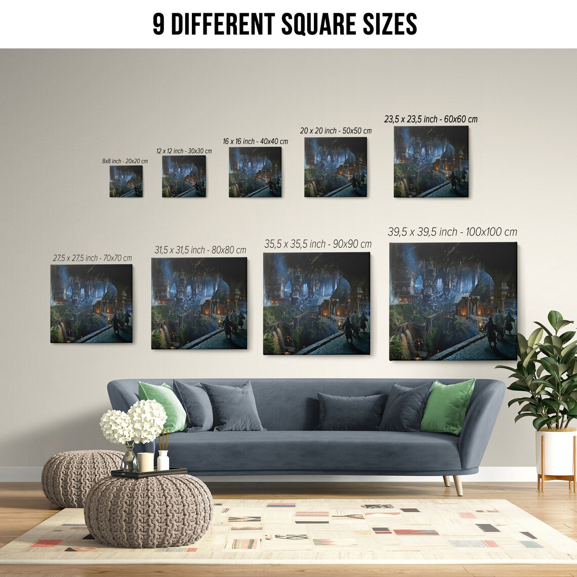Middle Earth Dwarven Mountain City Night Fantasy Oil Wall Art - Image 2
