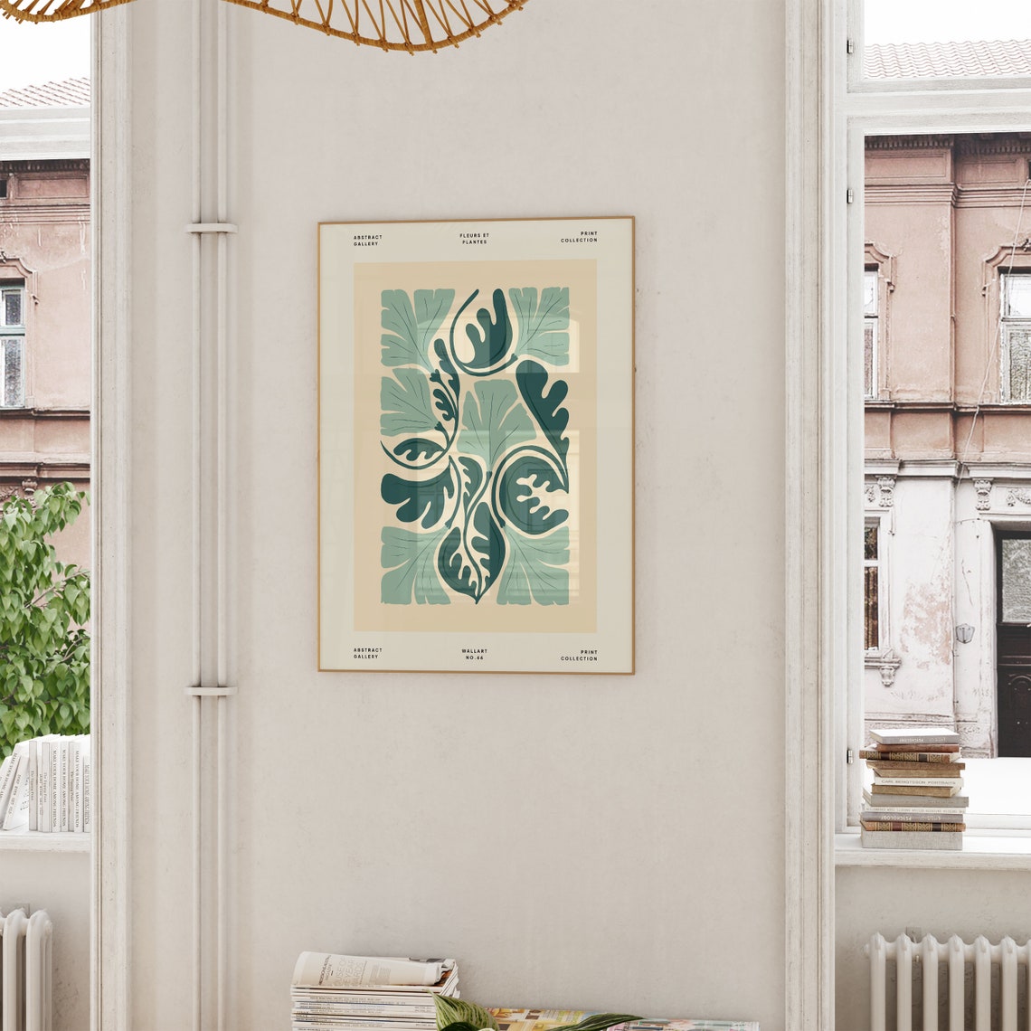 Teal Green Leaf Pattern Fleurs et Plantes Gallery Art Poster - Image 4