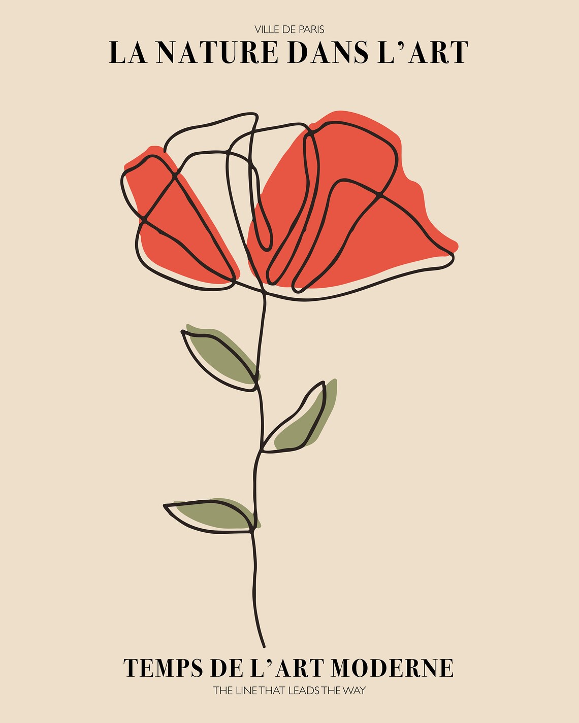 French Red Line Flower Art Poster Titled La Nature Dans LArt - Image 2