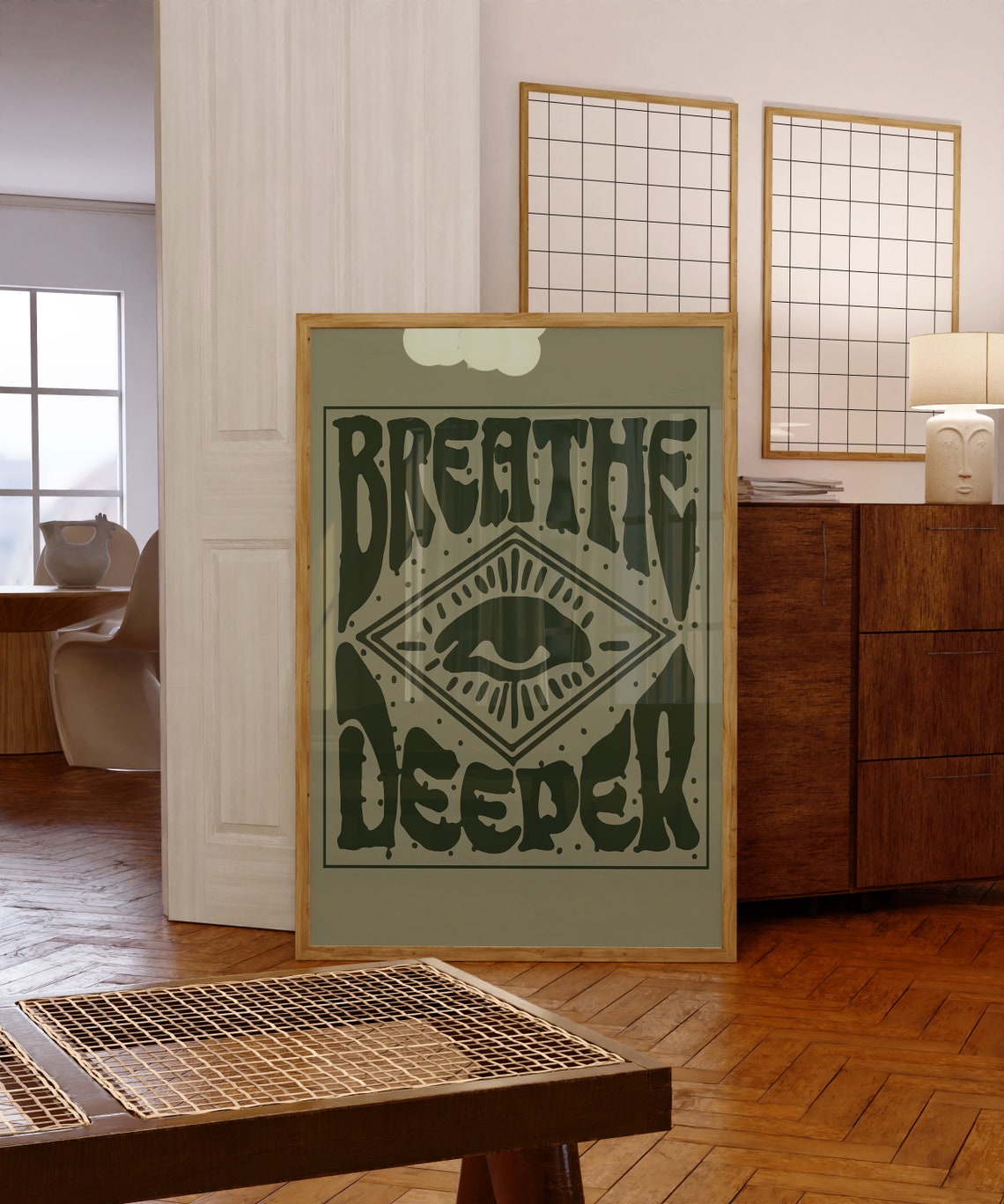 Breathe Deeper Sage Green Retro Quote Poster with All-Seeing Eye Art - Image 6
